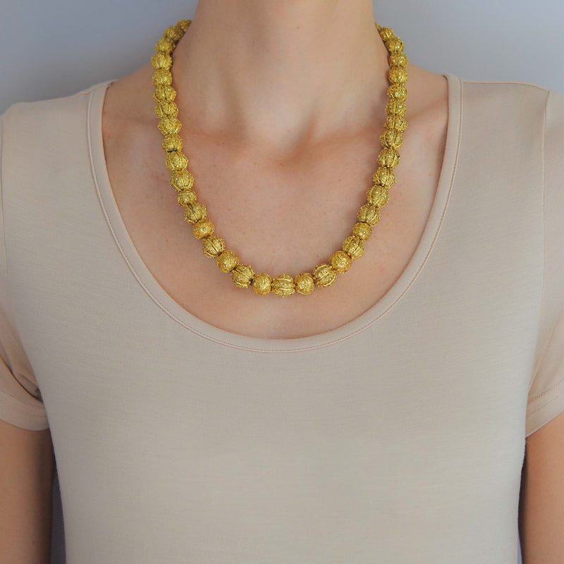 Georgian Rare 22kt Hand Wrought + Ornate Wirework Bead Necklace 21.5"