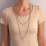 Art Deco Silver + French Paste Chain Necklace 62"