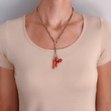 Victorian 14kt Hand Carved Coral Good Luck Multi-Charm Necklace 18.5"