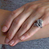Art Nouveau Style Sterling Silver Lady in Profile Ring