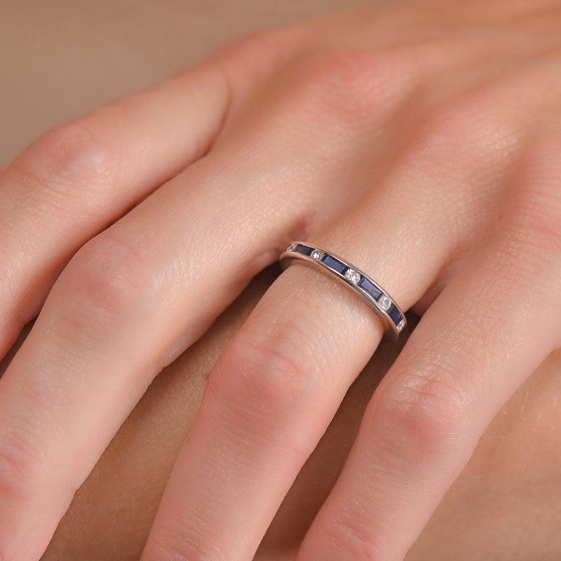 OSCAR HEYMAN Estate Platinum Sapphire Baguette + Diamond Eternity Band