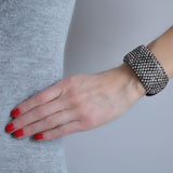 Retro Black Bakelite Rhinestone Clamper Bracelet