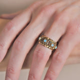 Retro 14kt Opal + Carved Floral Motif Band