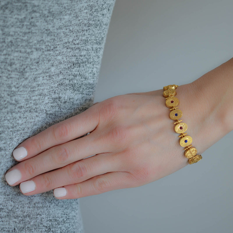 Victorian Gold-Filled Etruscan + Faux Gemstone Button Bracelet