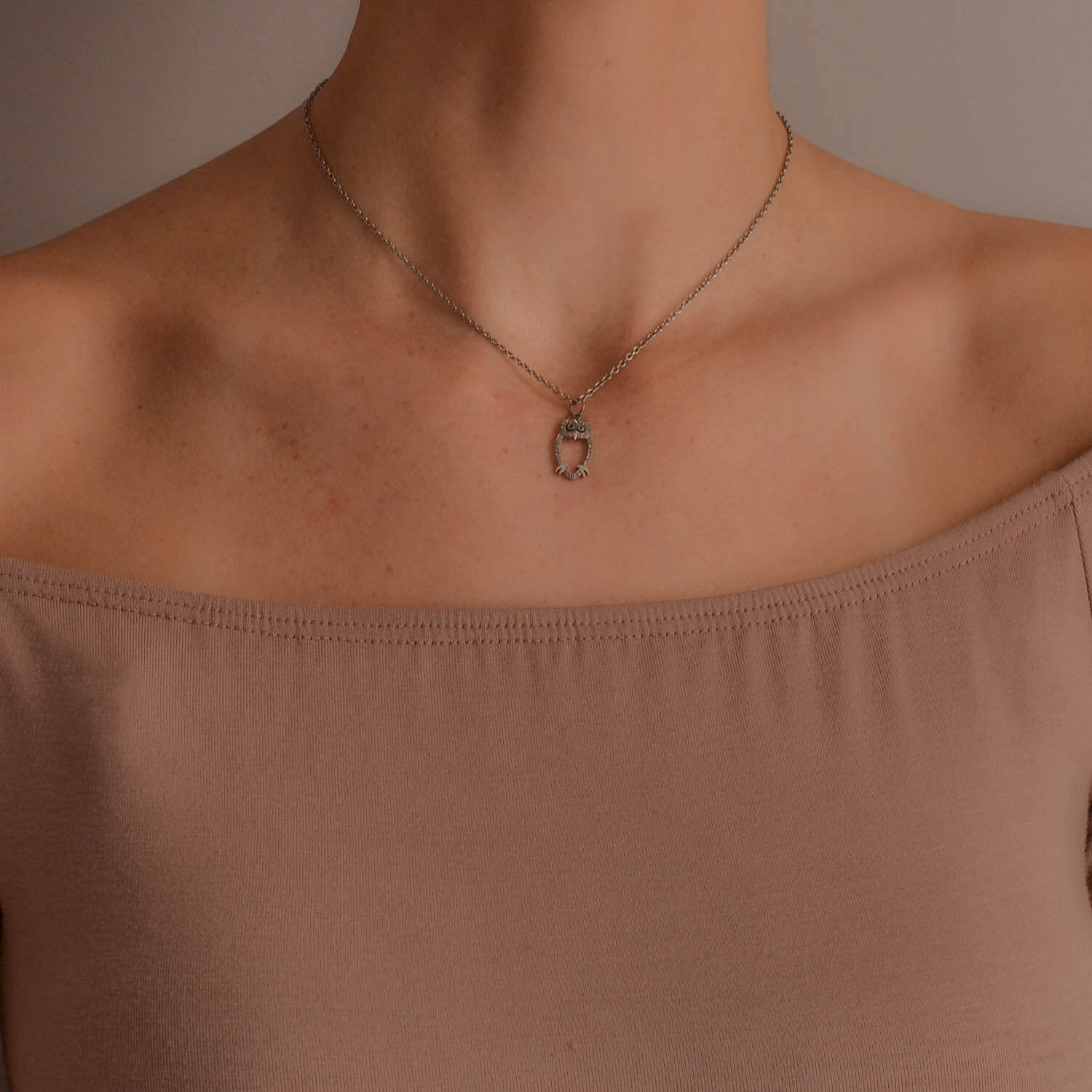 Late Art Deco Platinum Diamond + Emerald Owl Charm *CONVERTED TO PENDANT NECKLACE