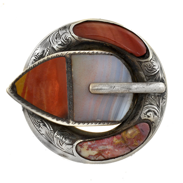 Victorian Large Sterling + Scottish Agate Buckle Pin