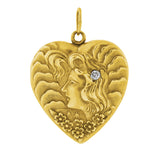 Art Nouveau 14kt Gold Diamond + Repousse Heart Locket