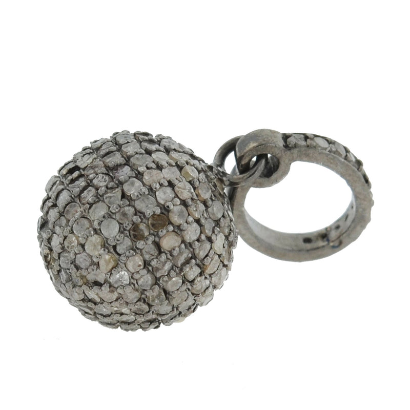 Estate Sterling Pavé Diamond Ball Pendant/Charm