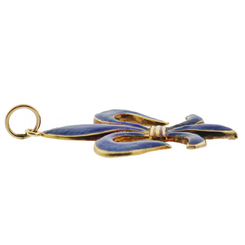 Late Victorian 14kt Blue Enamel "Fleur-de-Lys" Pendant