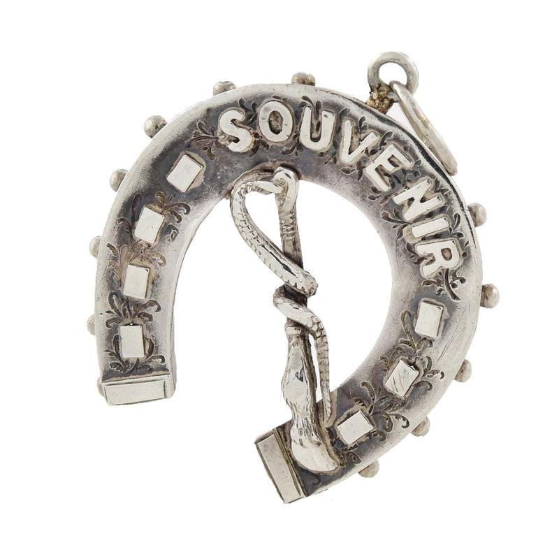 Victorian Sterling Horseshoe + Riding Crop "SOUVENIR" Pendant