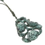 Art Deco Chinese Beaded Turquoise + Carved Pendant Necklace with Original Cord