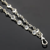 Art Deco Silver + French Paste Chain Necklace 62"