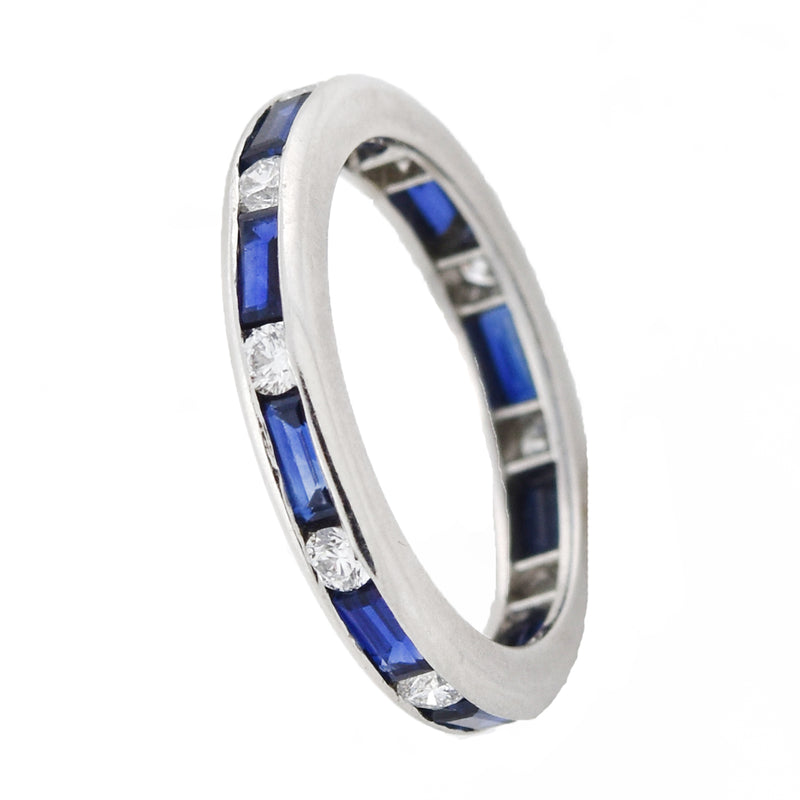 OSCAR HEYMAN Estate Platinum Sapphire Baguette + Diamond Eternity Band