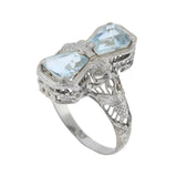 Art Deco 14kt Aquamarine Bow Motif Filigree Ring