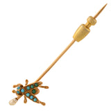 Victorian 14kt Turquoise + Pearl "Fly" Stick Pin