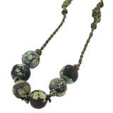 Art Deco Chinese Beaded Turquoise + Carved Pendant Necklace with Original Cord