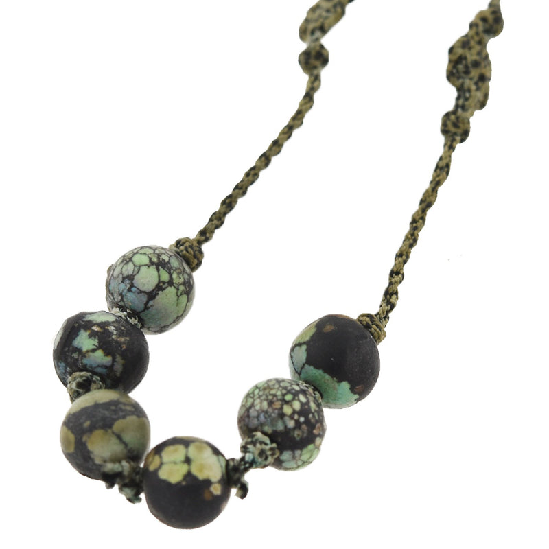 Art Deco Chinese Beaded Turquoise + Carved Pendant Necklace with Original Cord