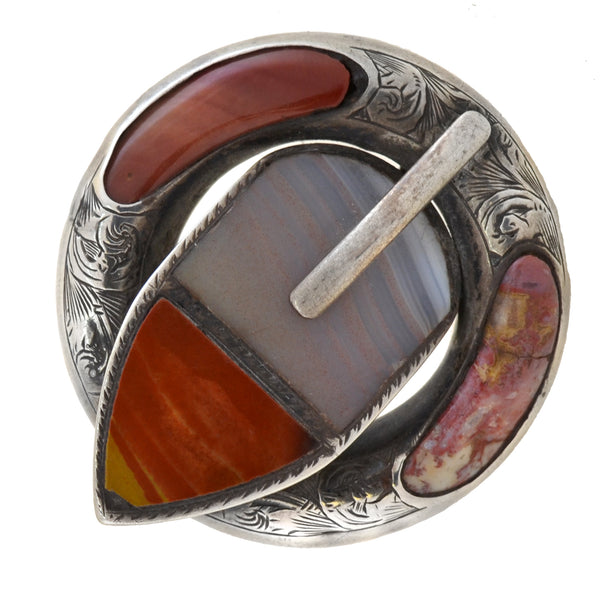 Victorian Large Sterling + Scottish Agate Buckle Pin