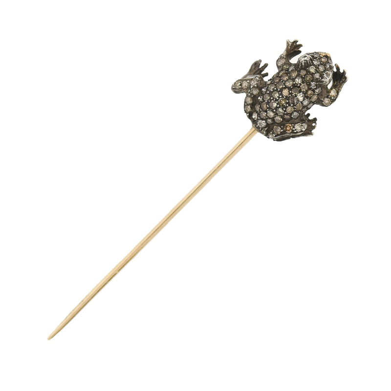 Victorian 15kt/Sterling Diamond Frog Stick Pin