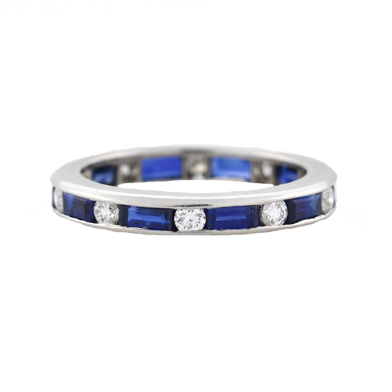 OSCAR HEYMAN Estate Platinum Sapphire Baguette + Diamond Eternity Band