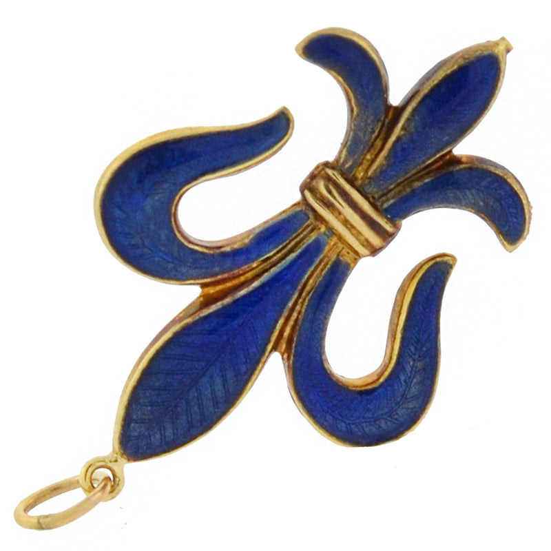Late Victorian 14kt Blue Enamel "Fleur-de-Lys" Pendant