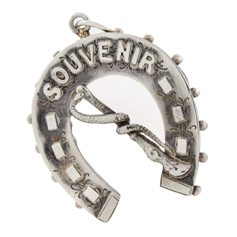Victorian Sterling Horseshoe + Riding Crop "SOUVENIR" Pendant
