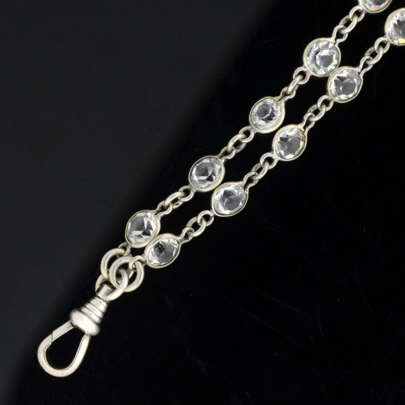 Art Deco Silver + French Paste Chain Necklace 62"