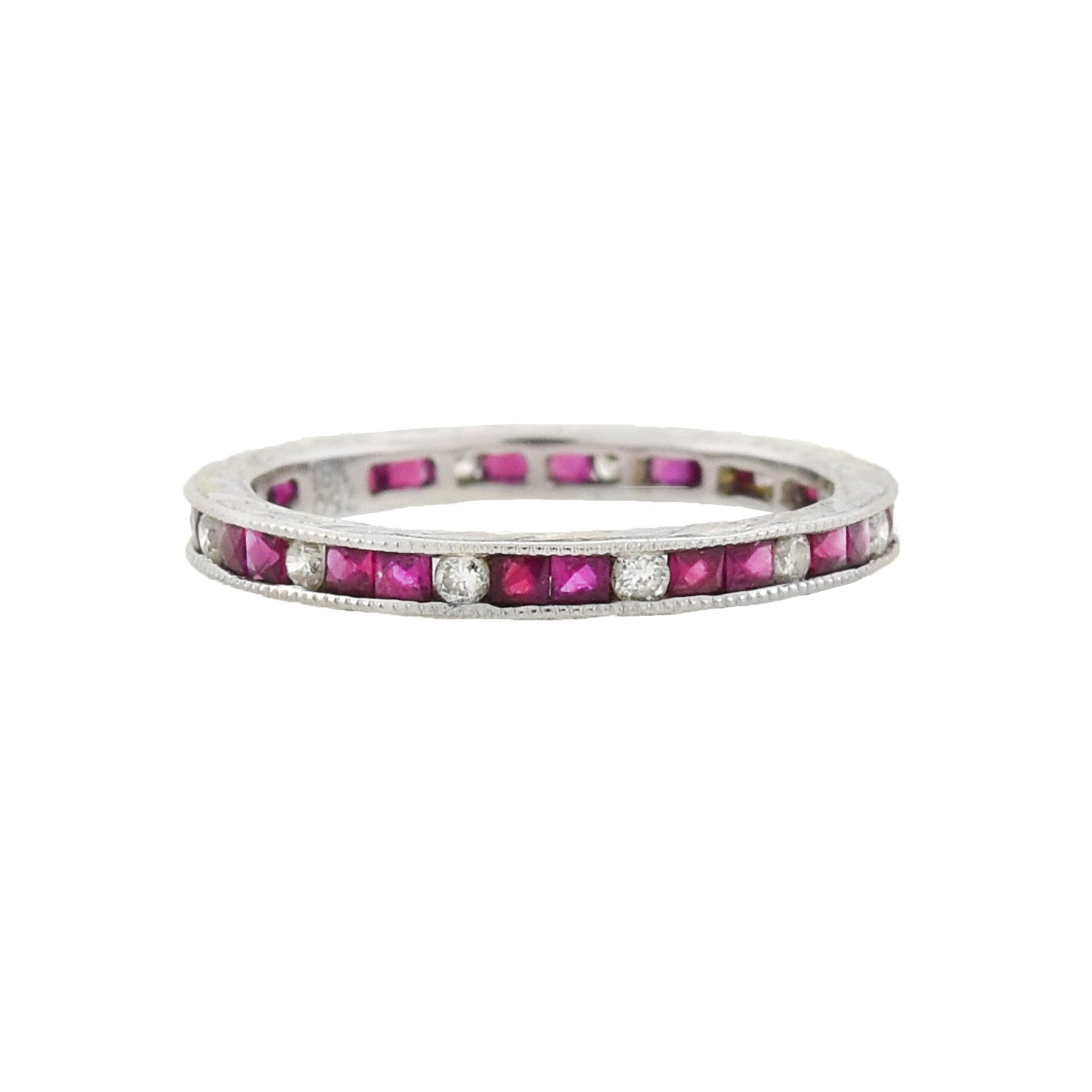 Estate 18kt White Gold French Cut Ruby + Diamond Eternity Band – A ...