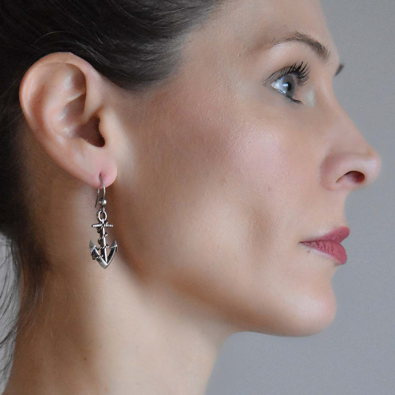 Victorian Etruscan Style Silver Twist Back Earrings