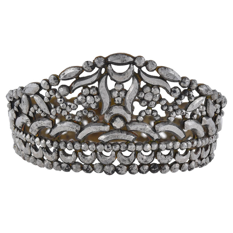 Early Victorian Cut Steel Regal Crown Motif Cuff Bracelet