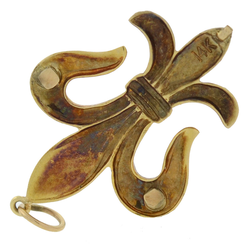 Late Victorian 14kt Blue Enamel "Fleur-de-Lys" Pendant
